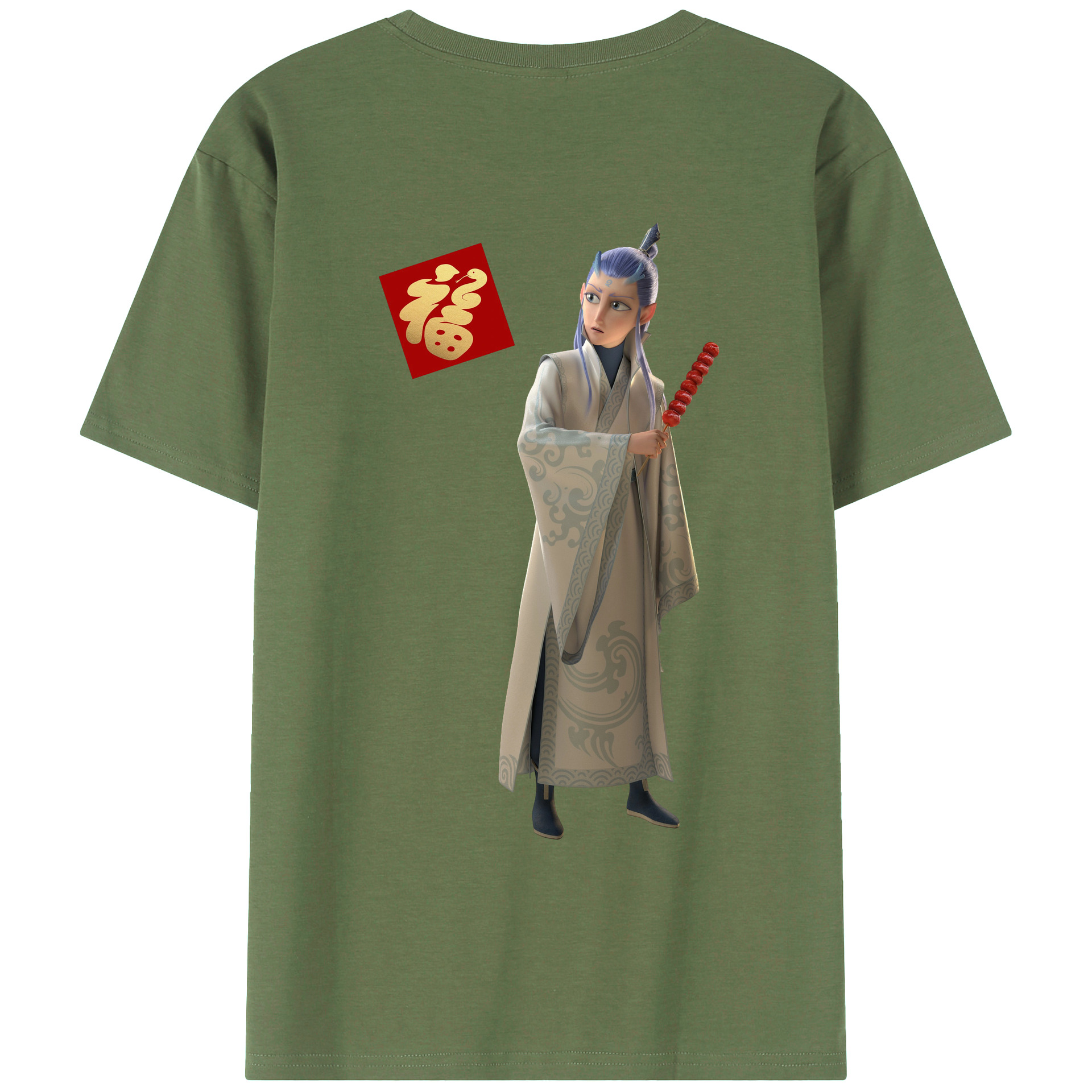 （画像用） Ne Zha 2 ナタ 魔童の大暴れ 綿100％ メンズ半袖Tシャツ（バックプリント） 通気性